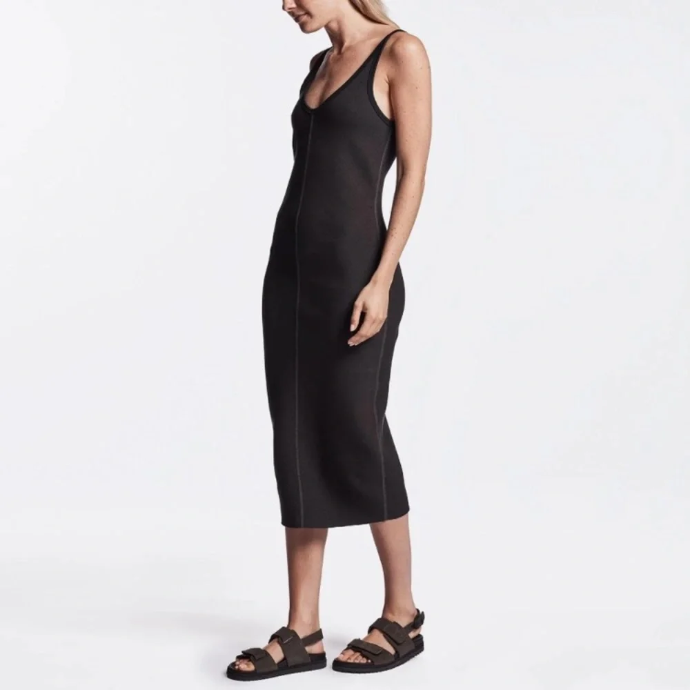 James Perse Los Angeles Chevron Rib Cami Tank Dress in black, Small, Size 1 - Picture 2 of 7